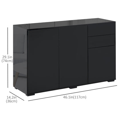 Kitchen Sideboard Storage Cabinet, Modern Coffee Bar with Push-Open Design and 2 Drawers for Living Room, Black Bar Cabinets   at Gallery Canada