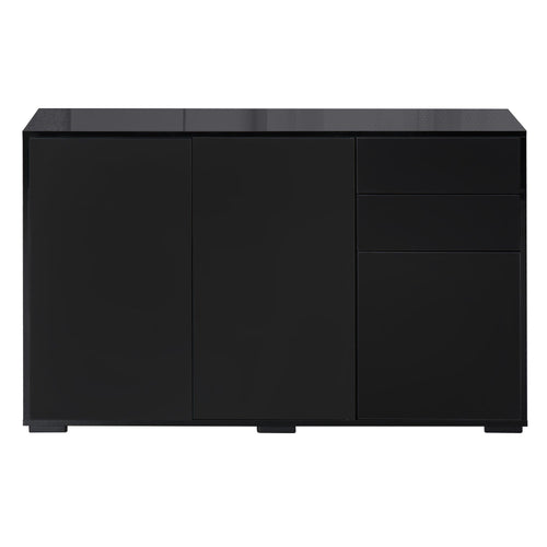 Kitchen Sideboard Storage Cabinet, Modern Coffee Bar with Push-Open Design and 2 Drawers for Living Room, Black