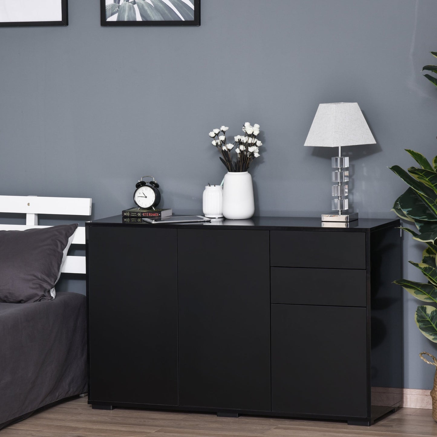 Kitchen Sideboard Storage Cabinet, Modern Coffee Bar with Push-Open Design and 2 Drawers for Living Room, Black Bar Cabinets   at Gallery Canada