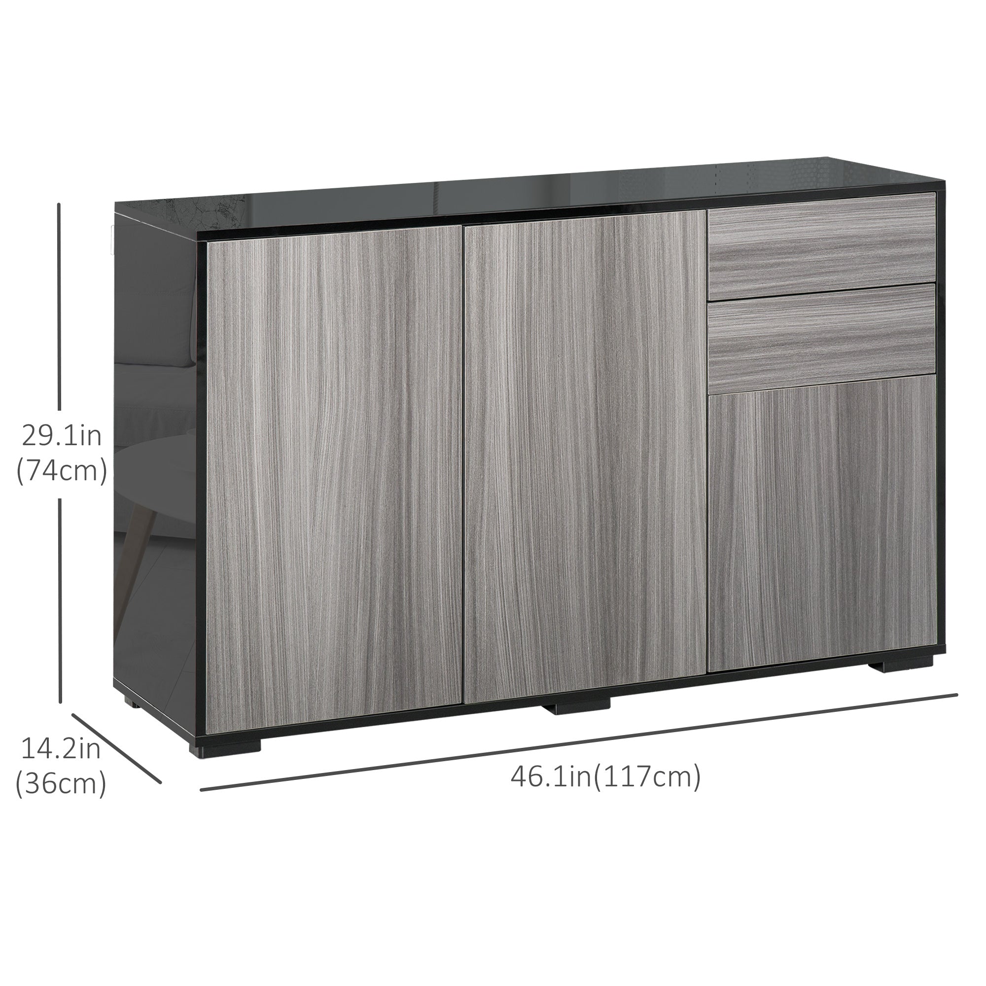 Kitchen Sideboard Storage Cabinet, Modern Coffee Bar with Push-Open Design and 2 Drawers for Living Room, Black Bar Cabinets   at Gallery Canada