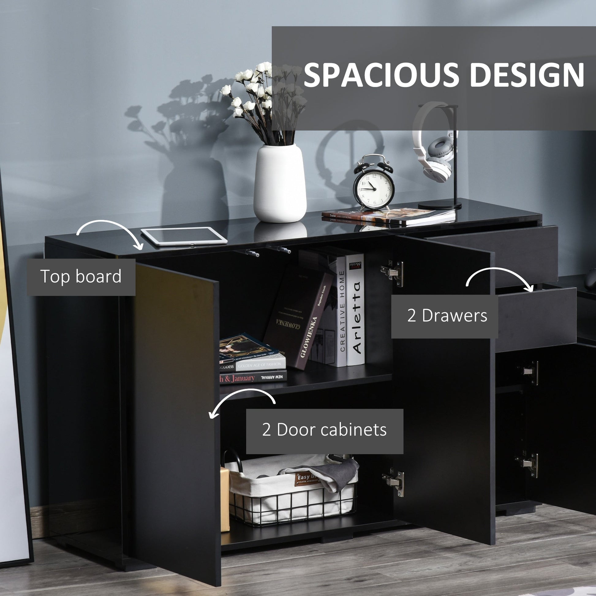 Kitchen Sideboard Storage Cabinet, Modern Coffee Bar with Push-Open Design and 2 Drawers for Living Room, Black Bar Cabinets   at Gallery Canada