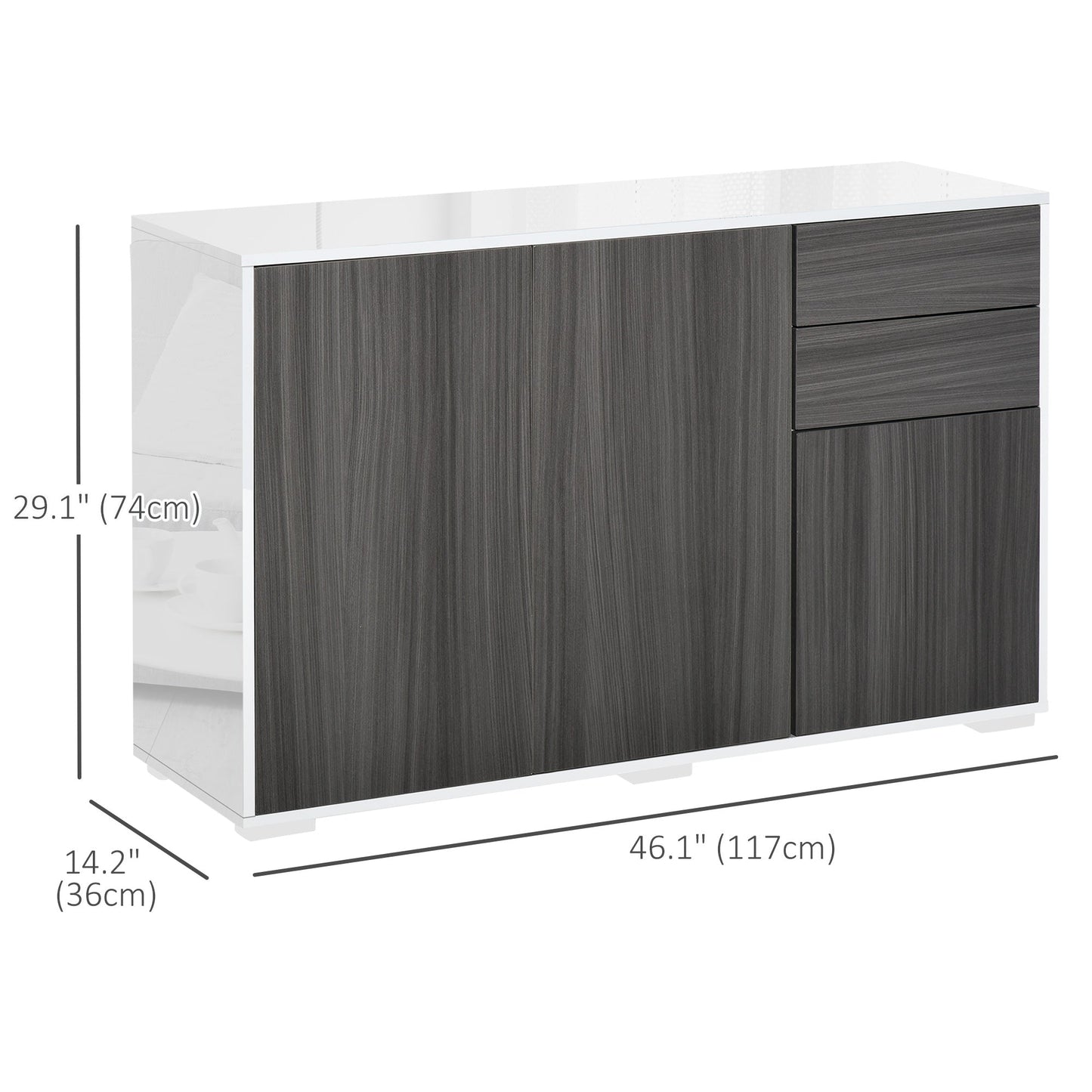 Kitchen Sideboard Storage Cabinet, Modern Coffee Bar with Push-Open Design and 2 Drawers for Living Room, Light Grey Kitchen Pantry Cabinets   at Gallery Canada