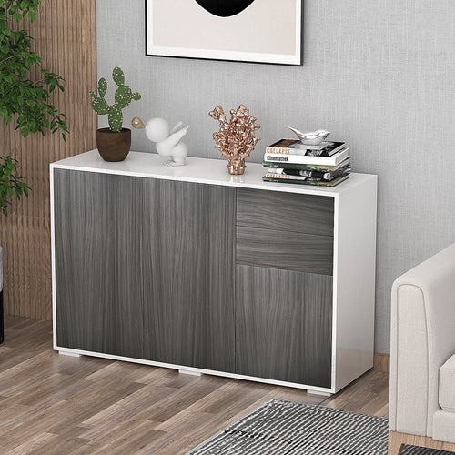 Kitchen Sideboard Storage Cabinet, Modern Coffee Bar with Push-Open Design and 2 Drawers for Living Room, Light Grey