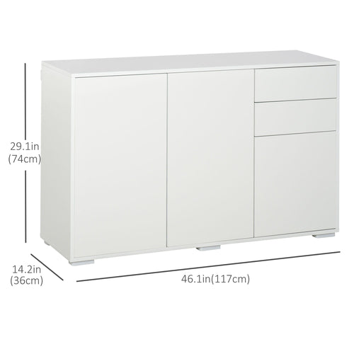 Kitchen Sideboard Storage Cabinet, Modern Coffee Bar with Push-Open Design and 2 Drawers for Living Room, White