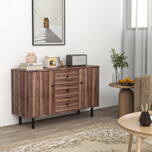 Kitchen Storage Sideboard, Buffet Cabinet with 2 Cupboard, 3 Drawers and Adjustable Shelves for Living Room Rustic Brown