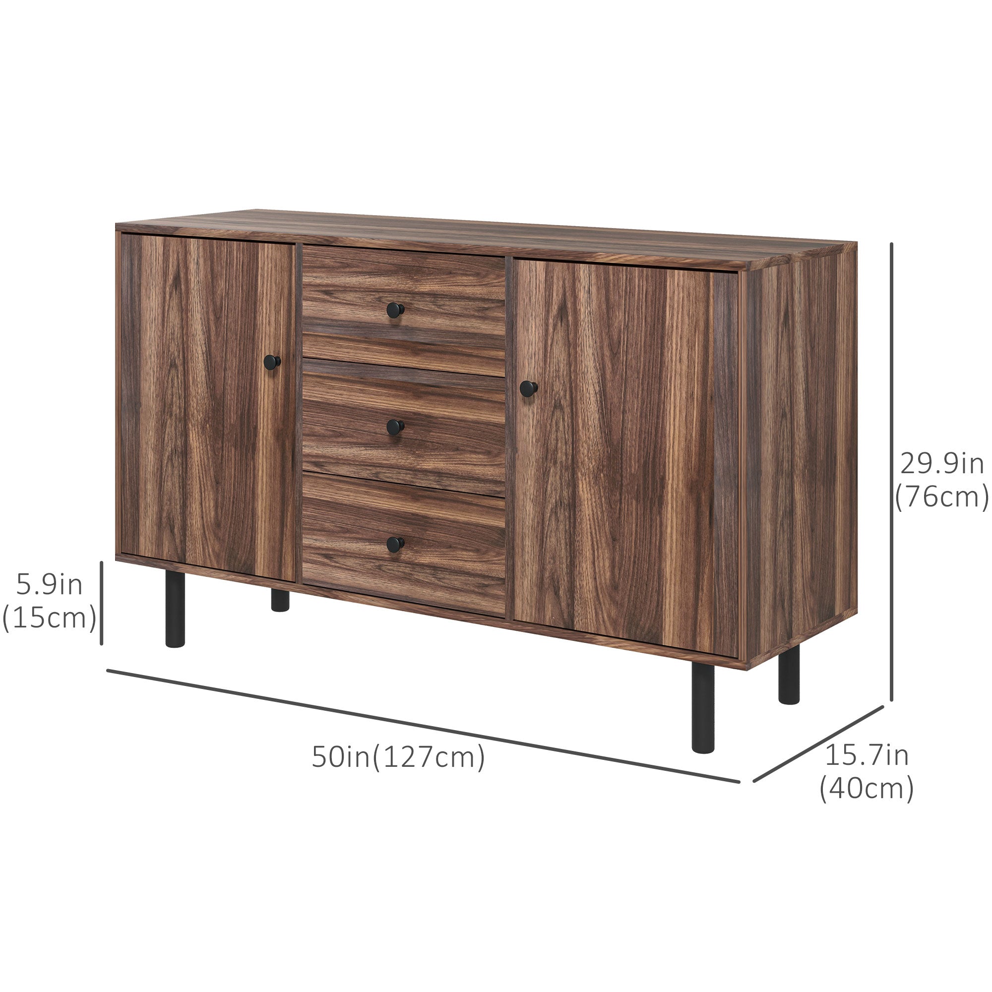 Kitchen Storage Sideboard, Buffet Cabinet with 2 Cupboard, 3 Drawers and Adjustable Shelves for Living Room Rustic Brown Bar Cabinets   at Gallery Canada