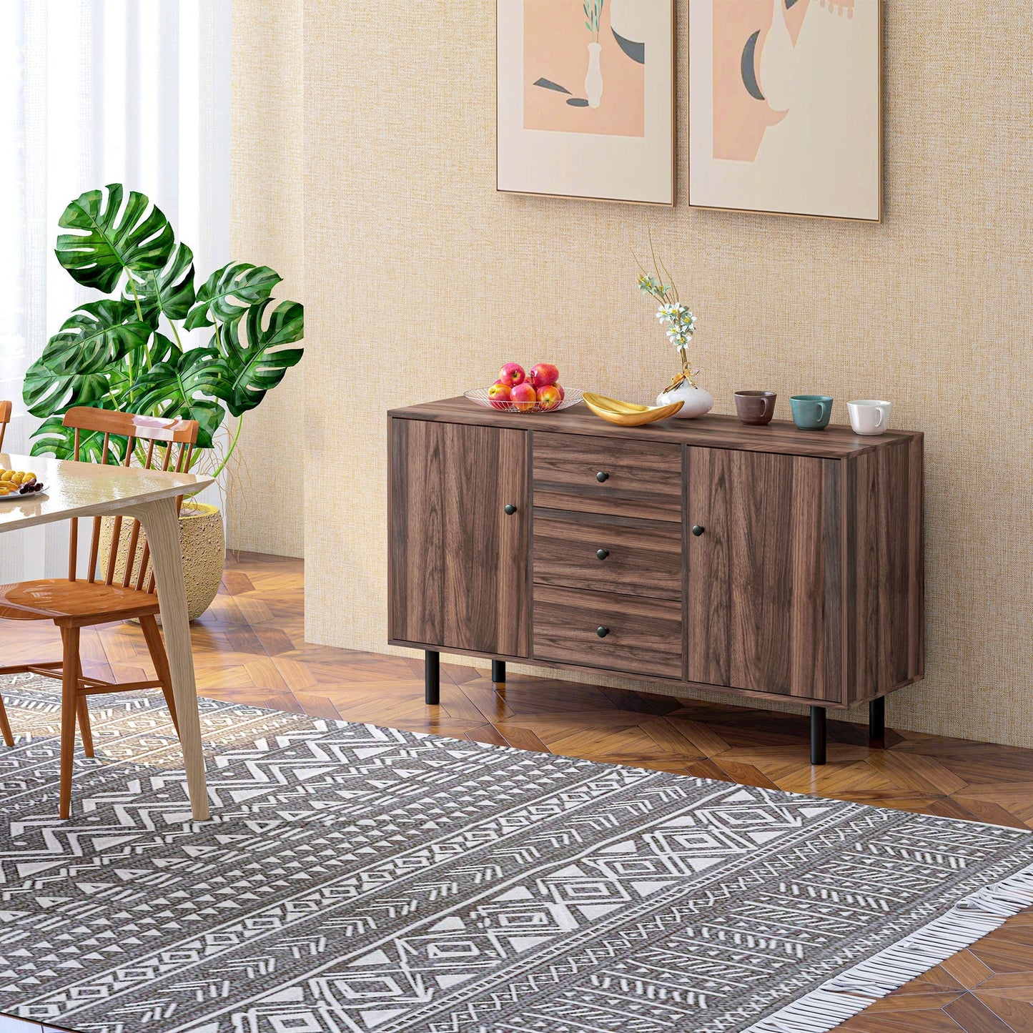 Kitchen Storage Sideboard, Buffet Cabinet with 2 Cupboard, 3 Drawers and Adjustable Shelves for Living Room Rustic Brown Bar Cabinets   at Gallery Canada