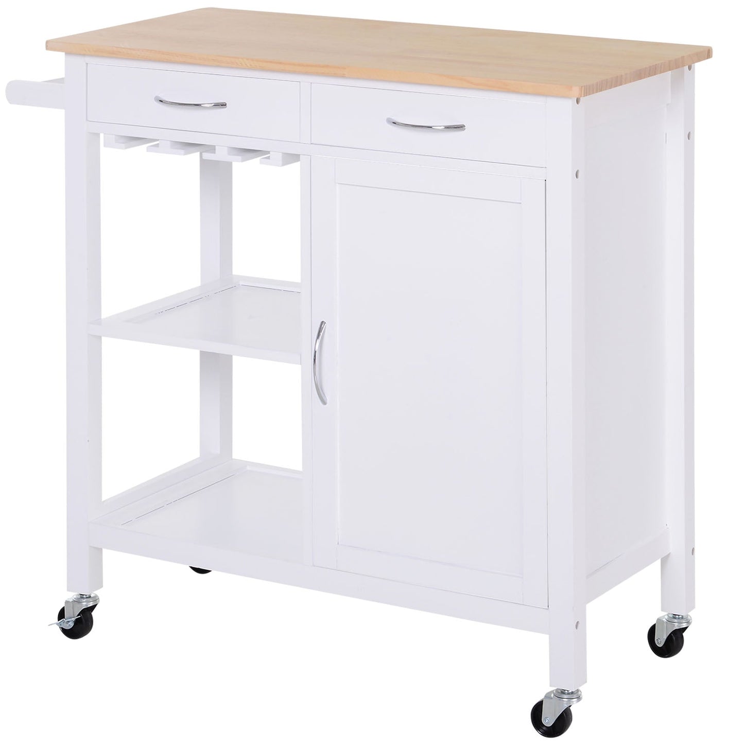 Kitchen Storage Trolley Cart Serving Cart 2 Drawers Wine Glass Rack Towel Rail Kitchen Islands & Kitchen Carts Multi Colour  at Gallery Canada