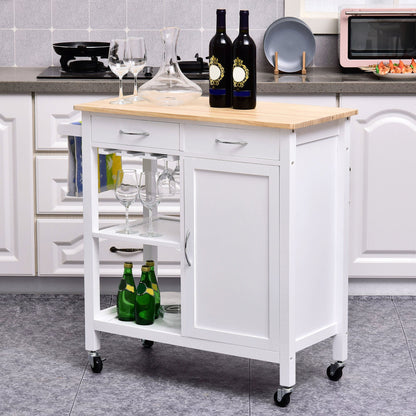 Kitchen Storage Trolley Cart Serving Cart 2 Drawers Wine Glass Rack Towel Rail Kitchen Islands & Kitchen Carts   at Gallery Canada