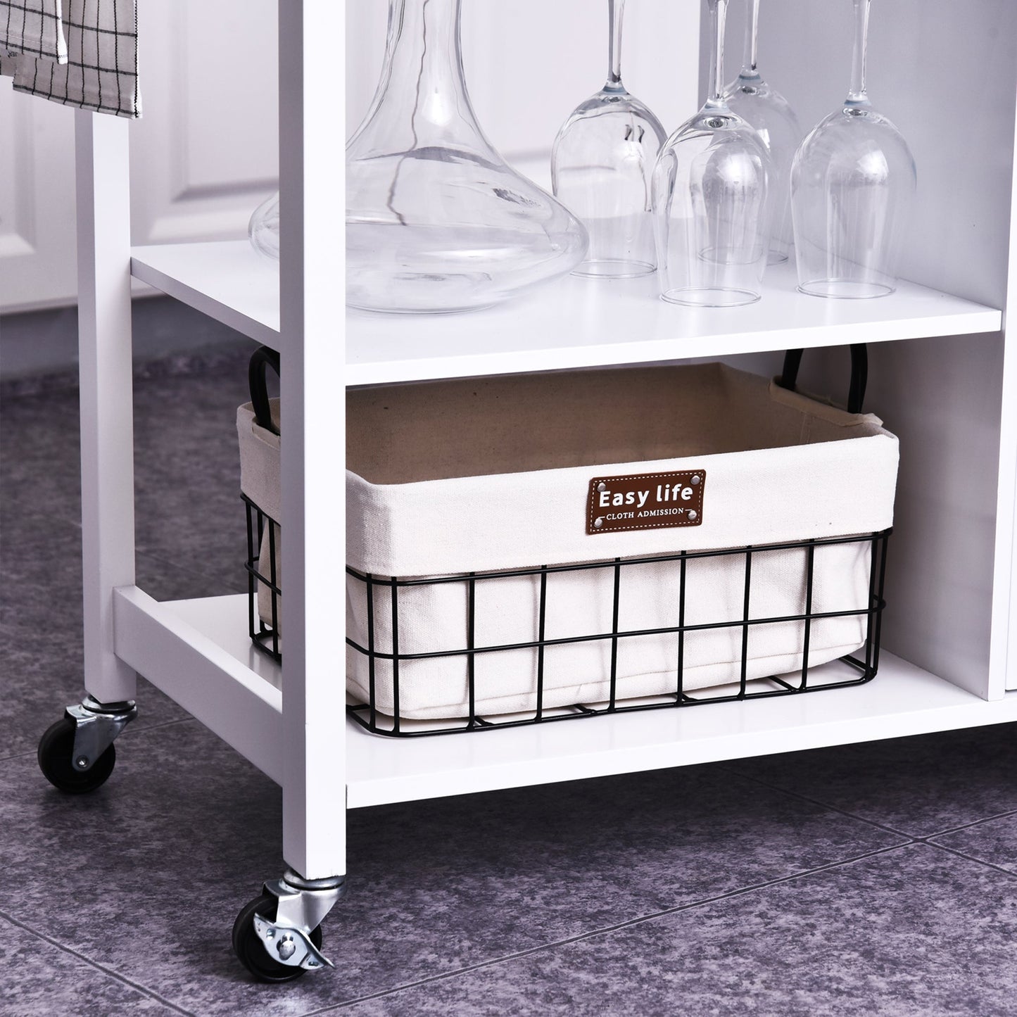 Kitchen Storage Trolley Cart Serving Cart 2 Drawers Wine Glass Rack Towel Rail Kitchen Islands & Kitchen Carts   at Gallery Canada