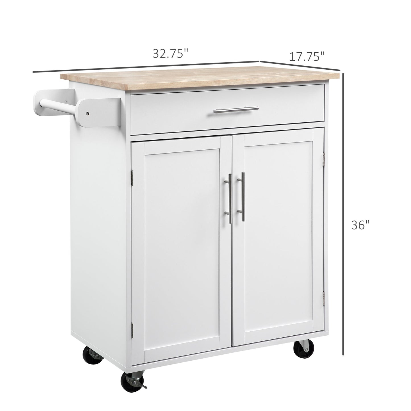 Kitchen Trolley Mobile Kitchen Island on Wheels Serving Cart Wooden Storage w/ Drawer and Towel Bar White Kitchen Islands & Kitchen Carts Multi Colour  at Gallery Canada