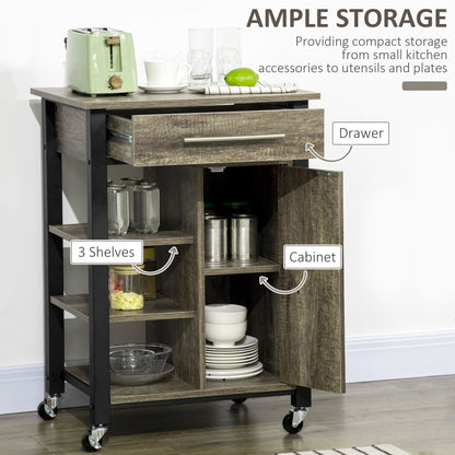 Kitchen Trolley Utility Cart on Wheels with Storage Shelves &; Drawer for Dining Room, Dark Oak Kitchen Islands & Kitchen Carts   at Gallery Canada