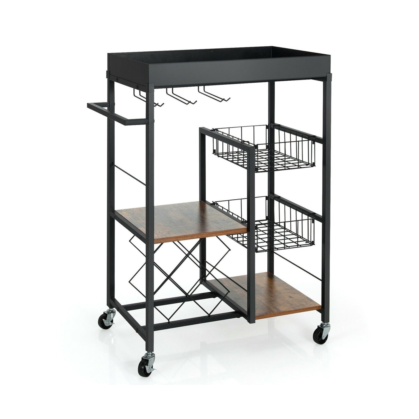 Kitchen Island Cart on Wheels with Removable Top and Wine Rack, Rustic Brown Baker's Racks   at Gallery Canada