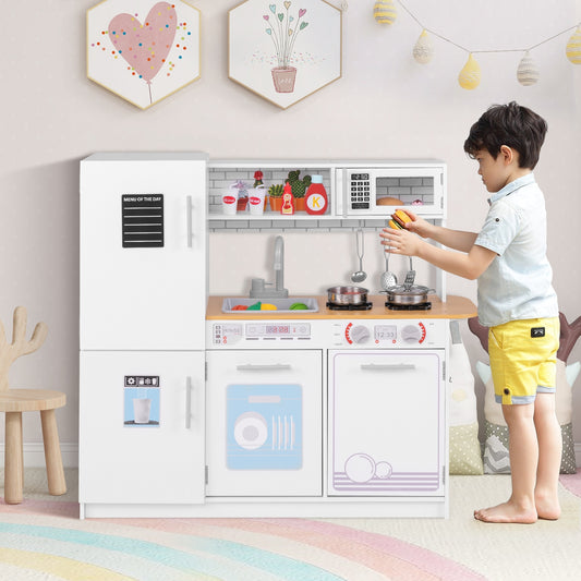 Toddler Pretend Play Kitchen Toy with Stove for 3+ Boys and Girls, White Play Kitchen Sets White  at Gallery Canada