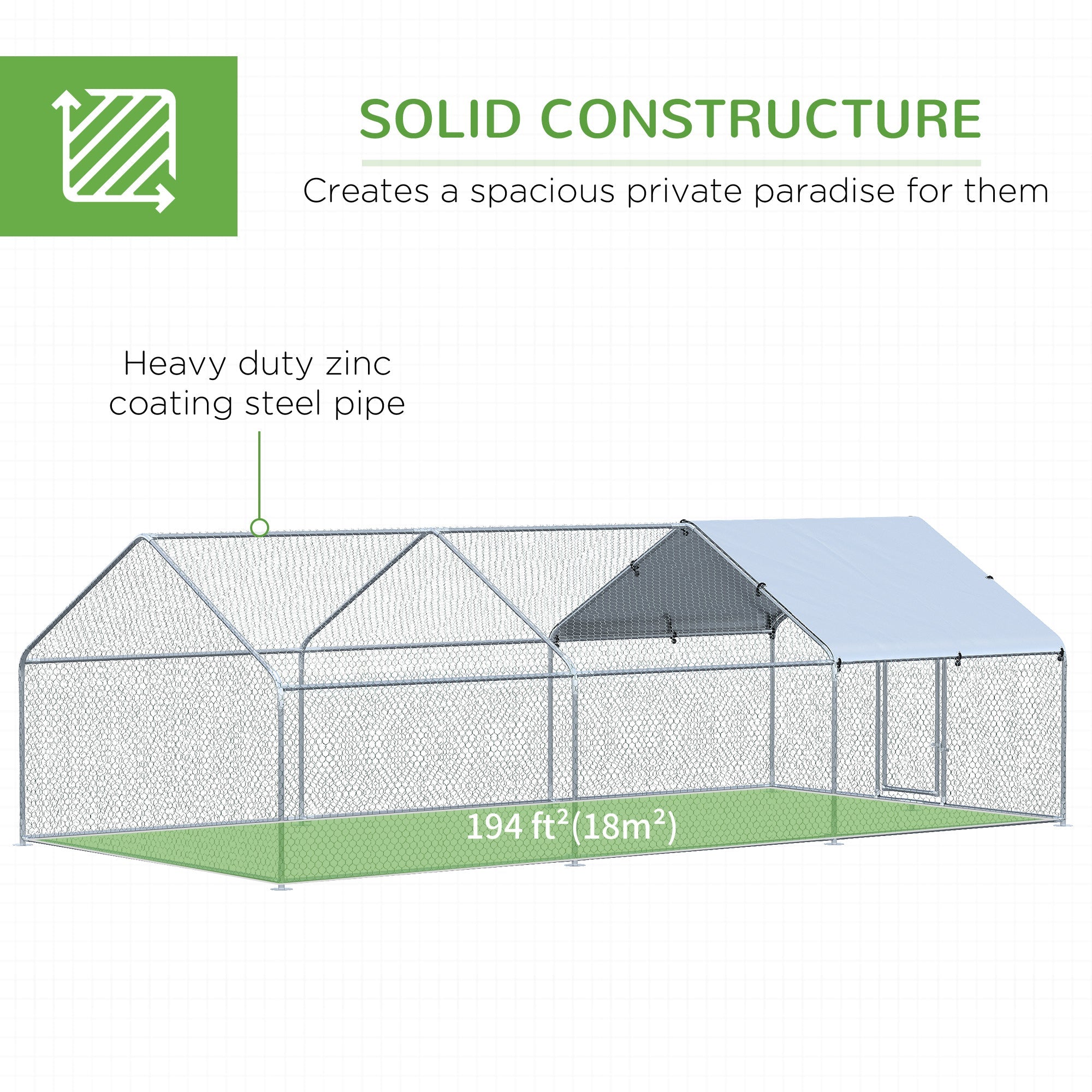 9.8' x 19.7' Metal Chicken Coop, Galvanized Walk-in Hen House, 3 Rooms Poultry Cage Outdoor with Waterproof UV-Protection Cover for Rabbits, Ducks Chicken Coops   at Gallery Canada