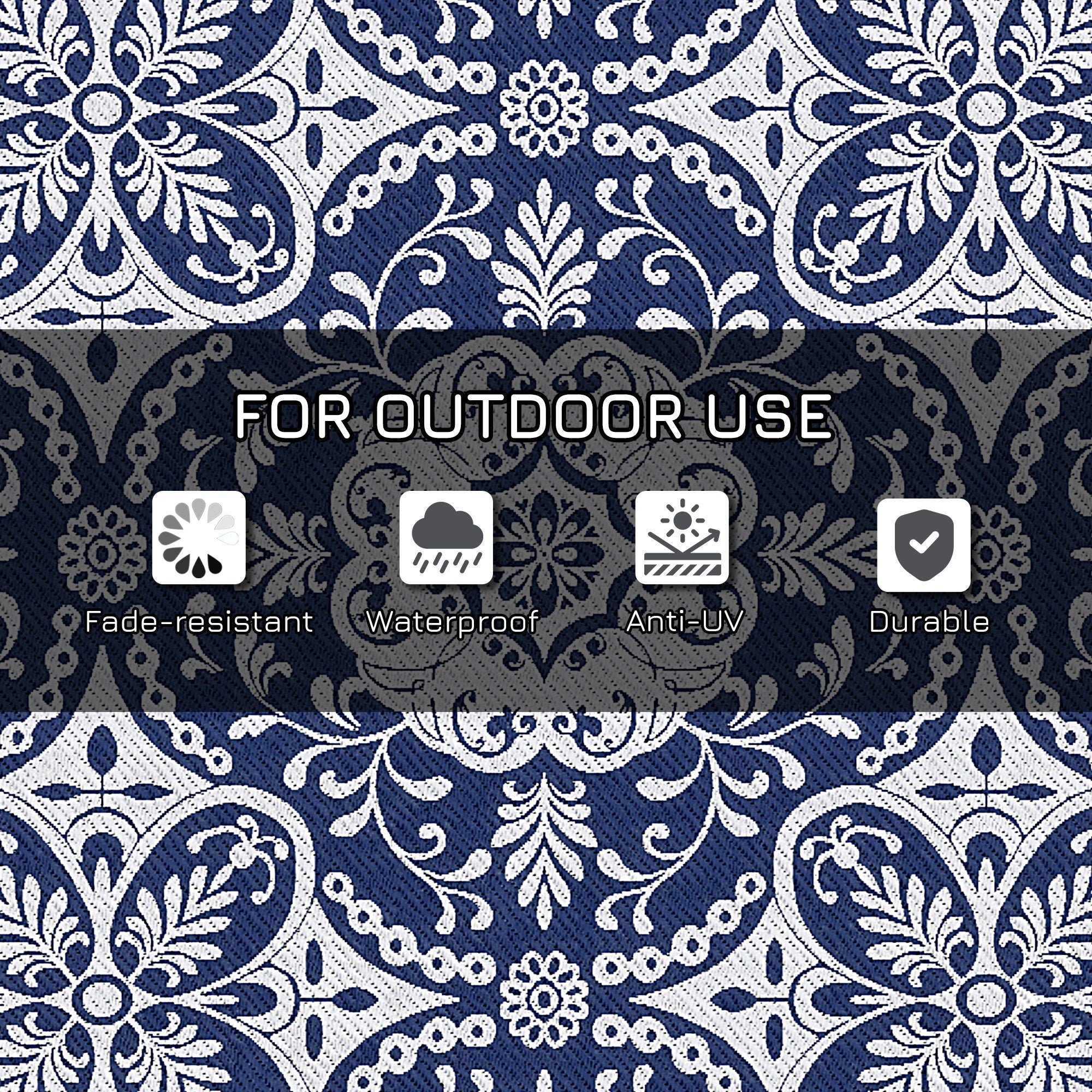 Portable Outdoor Rug with Carry Bag, 9' x 18' Reversible Mat, Waterproof Plastic Straw RV Rug for Backyard, Deck, Picnic, Beach, Camping, Blue &; White Flower Outdoor Reversible Rugs at Gallery Canada