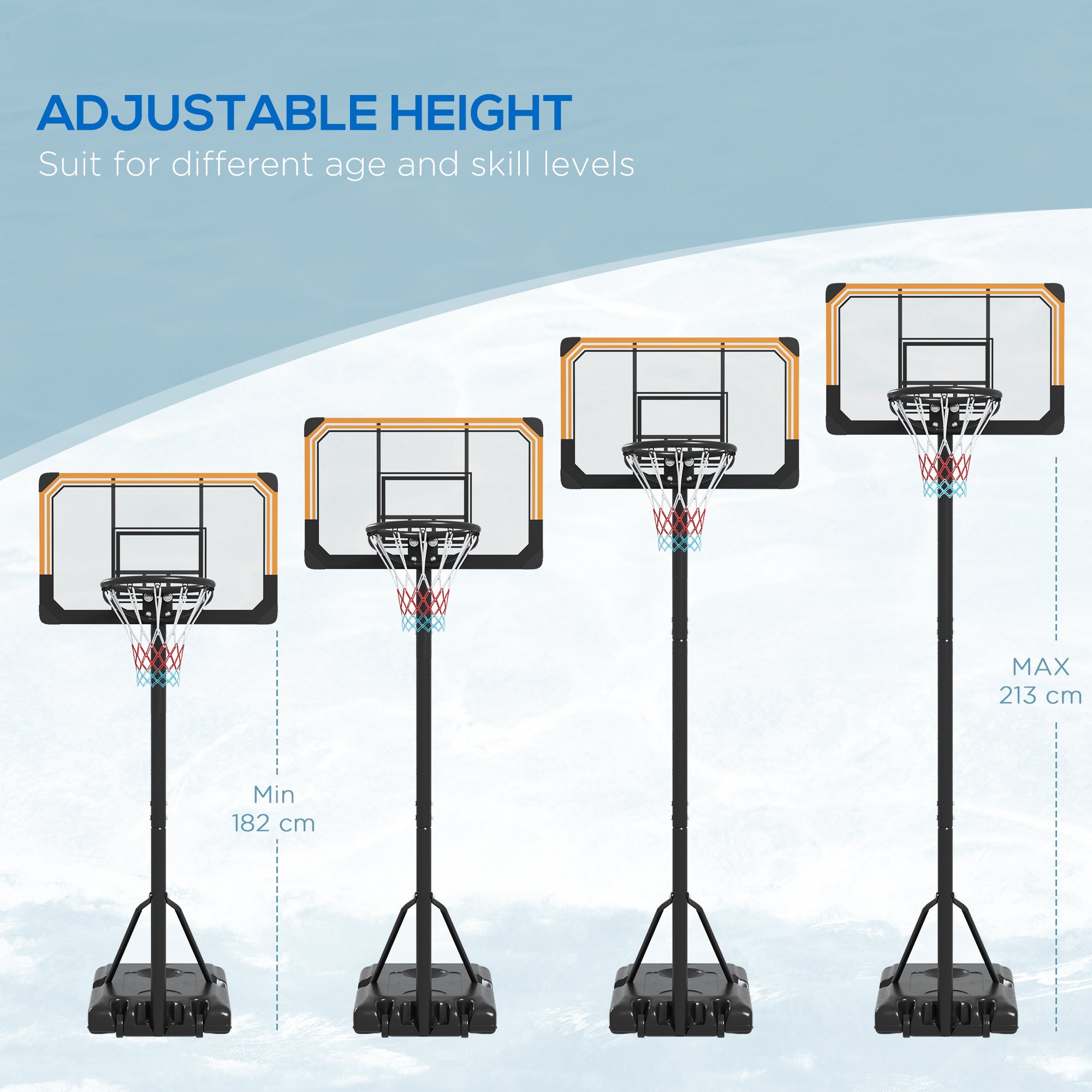 6-7ft Basketball Hoop, Freestanding Basketball System with 18