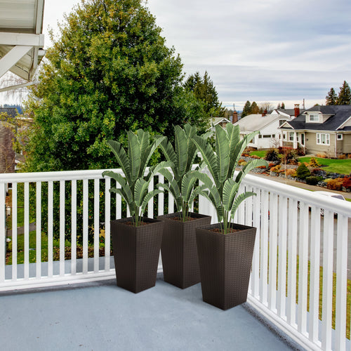 Set of 3 Tall Plant Stand, Outdoor &; Indoor Flower Pot Set for Front Door, Entryway, Patio and Deck, Brown