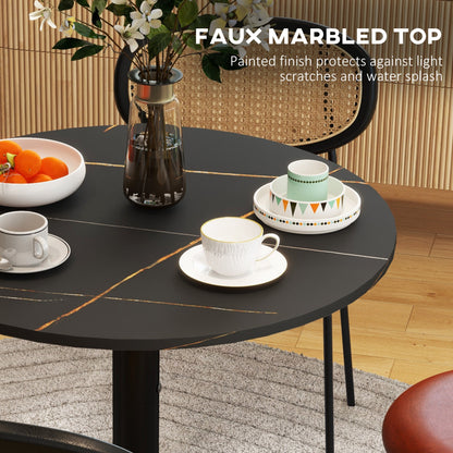 Round Dining Table, Modern Dining Room Table with Faux Marble Top, Steel Base, Space Saving Small Kitchen Table, Black Bar Tables & Dining Tables   at Gallery Canada