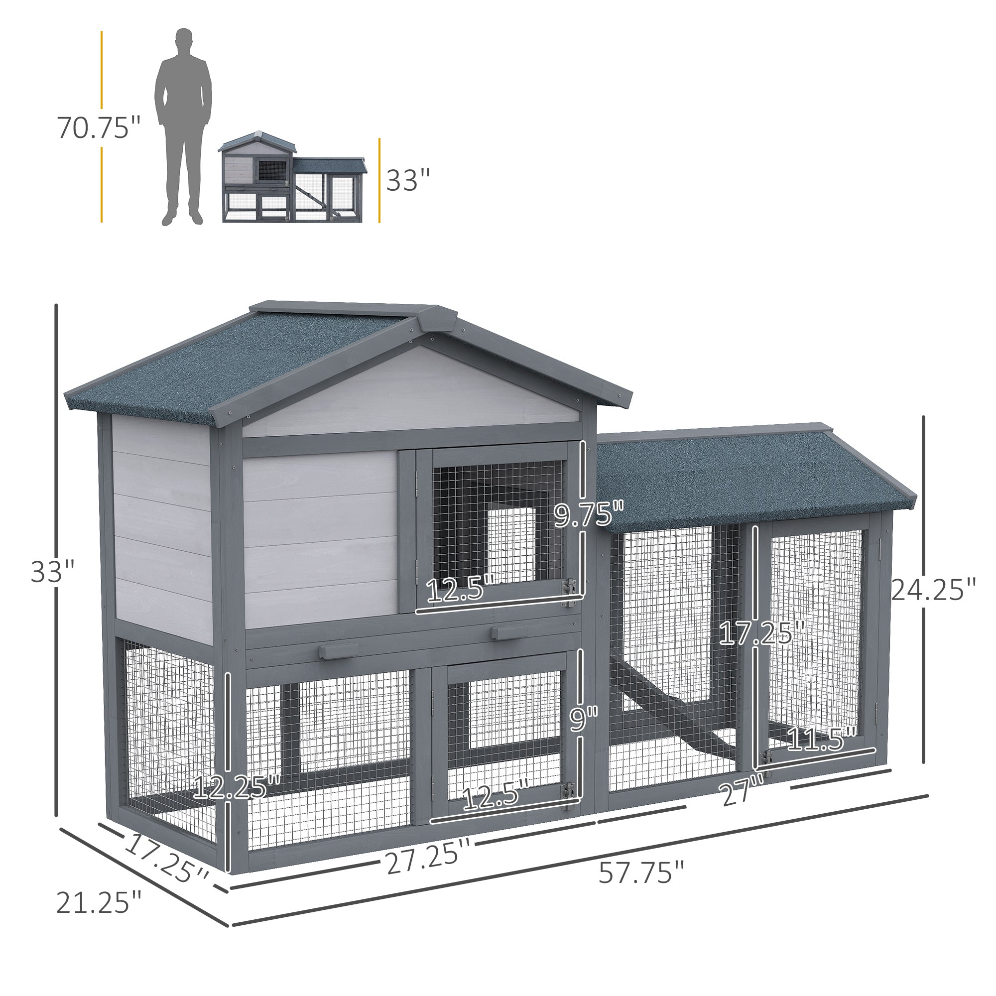 Wood Rabbit Hutch Backyard Bunny Cage Small Animal House Asphalt Roof w/ Ramp and Outdoor Run Dark Grey Rabbit Hutch Grey  at Gallery Canada