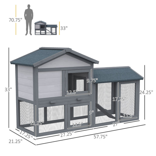 Wood Rabbit Hutch Backyard Bunny Cage Small Animal House Asphalt Roof w/ Ramp and Outdoor Run Dark Grey - Gallery Canada