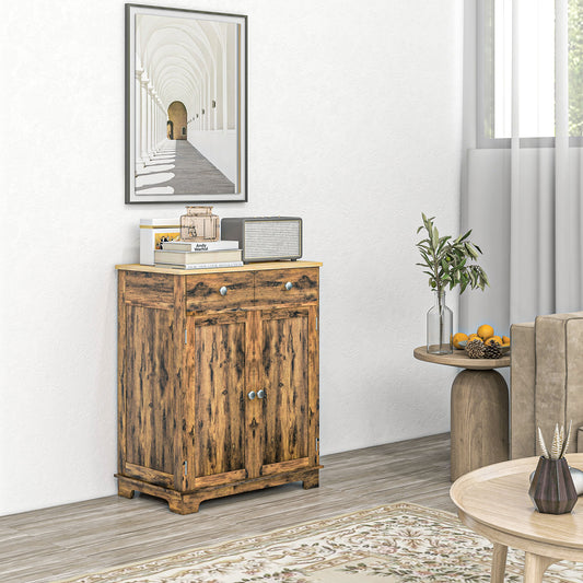 Kitchen Storage Cabinet with Adjustable Shelf, 2 Drawers and 2 Doors, Sideboard Buffet Cabinet, Rustic Brown Storage Cabinets   at Gallery Canada