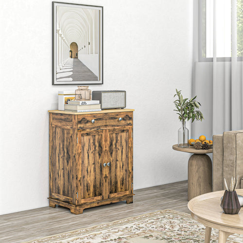 Kitchen Storage Cabinet with Adjustable Shelf, 2 Drawers and 2 Doors, Sideboard Buffet Cabinet, Rustic Brown