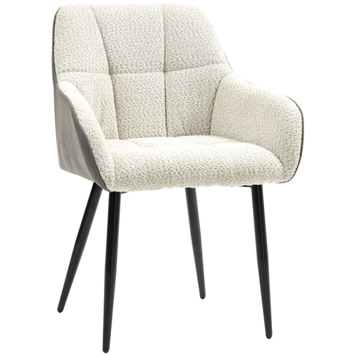 Accent Chair with Foot Pads, Living Room Chair with Chenille Fabric Front and PU Back, Cream White