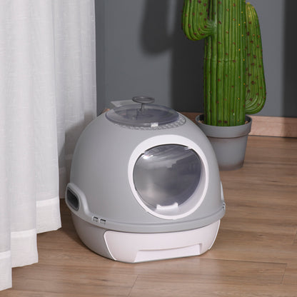 Cat Litter Box Toilet with Lid, Covered Litter Box with Scoop, Enclosed Drawer and Skylight, Grey Cat Litter Box Enclosures   at Gallery Canada