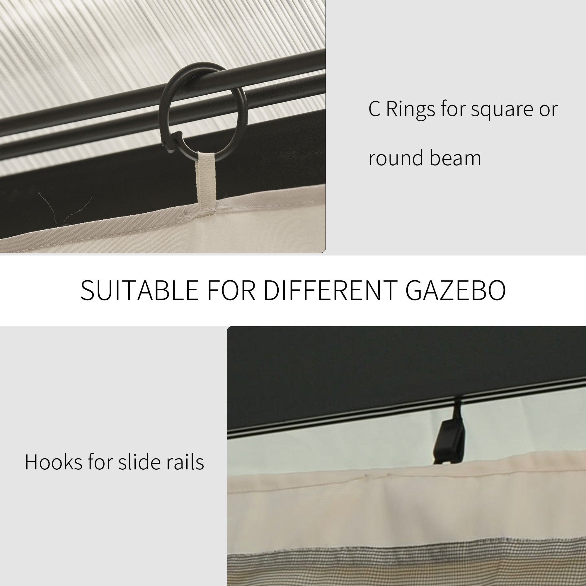 10' x 10' Universal Gazebo Sidewall Set with 4 Panels, Hooks/C-Rings Included for Pergolas &; Cabanas, Beige Gazebo Sidewalls at Gallery Canada