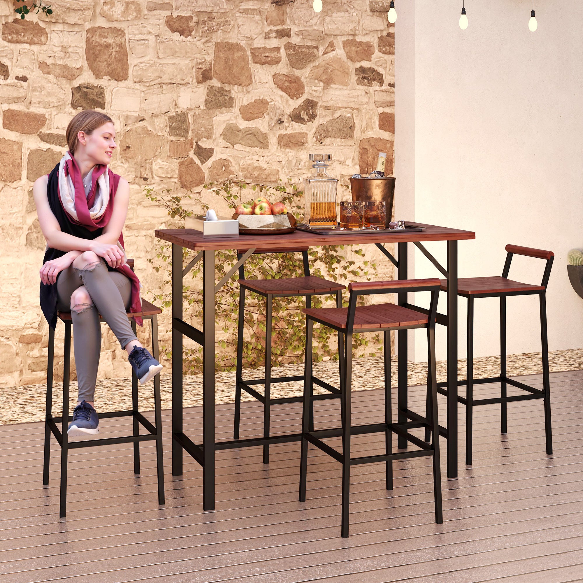 5 Piece Patio Bar Set with 47