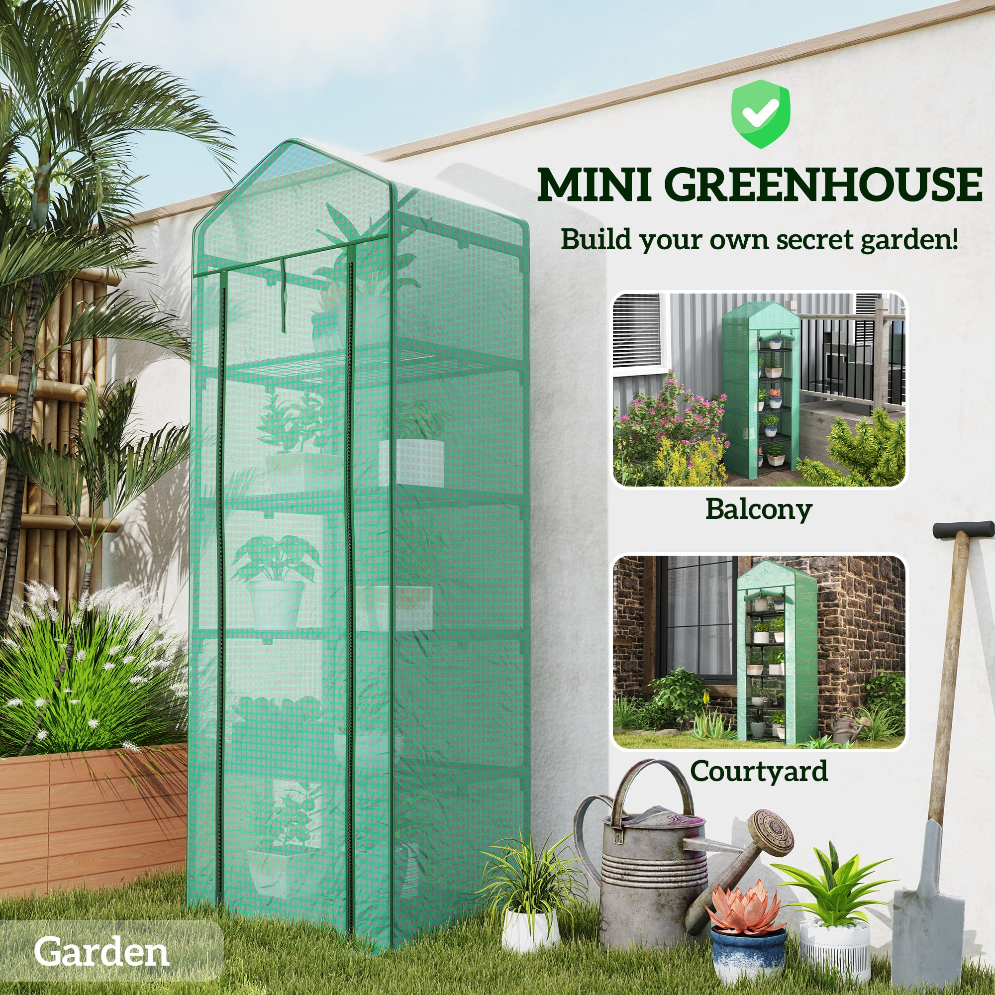 5 Tier Mini Greenhouse, Portable Outdoor Flower Stand with Shelf Clips, Indoor Greenhouse with Steel Frame, Transparent, 27.25