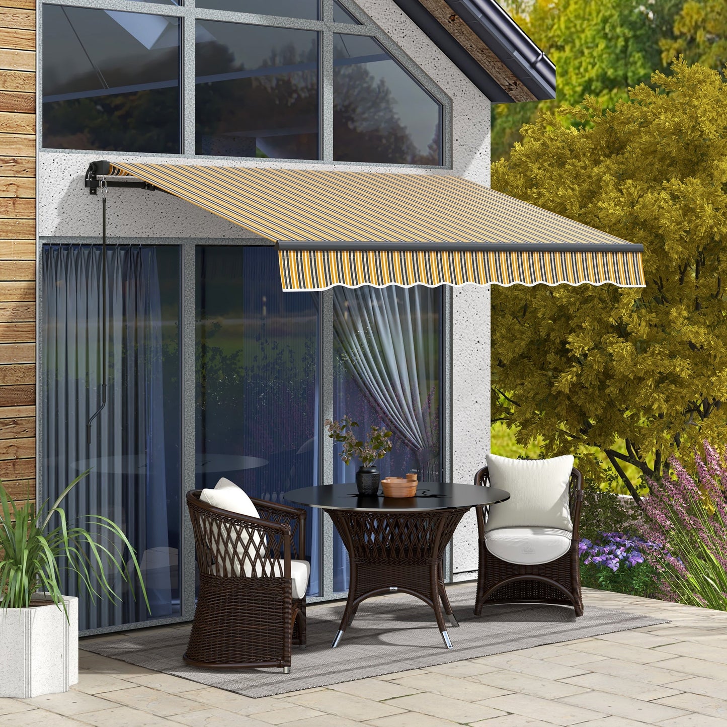 8' x 6.5' Retractable Awning, 280gsm UV Resistant Sunshade Shelter for Deck, Balcony, Yard, Yellow and Grey Patio Awnings   at Gallery Canada