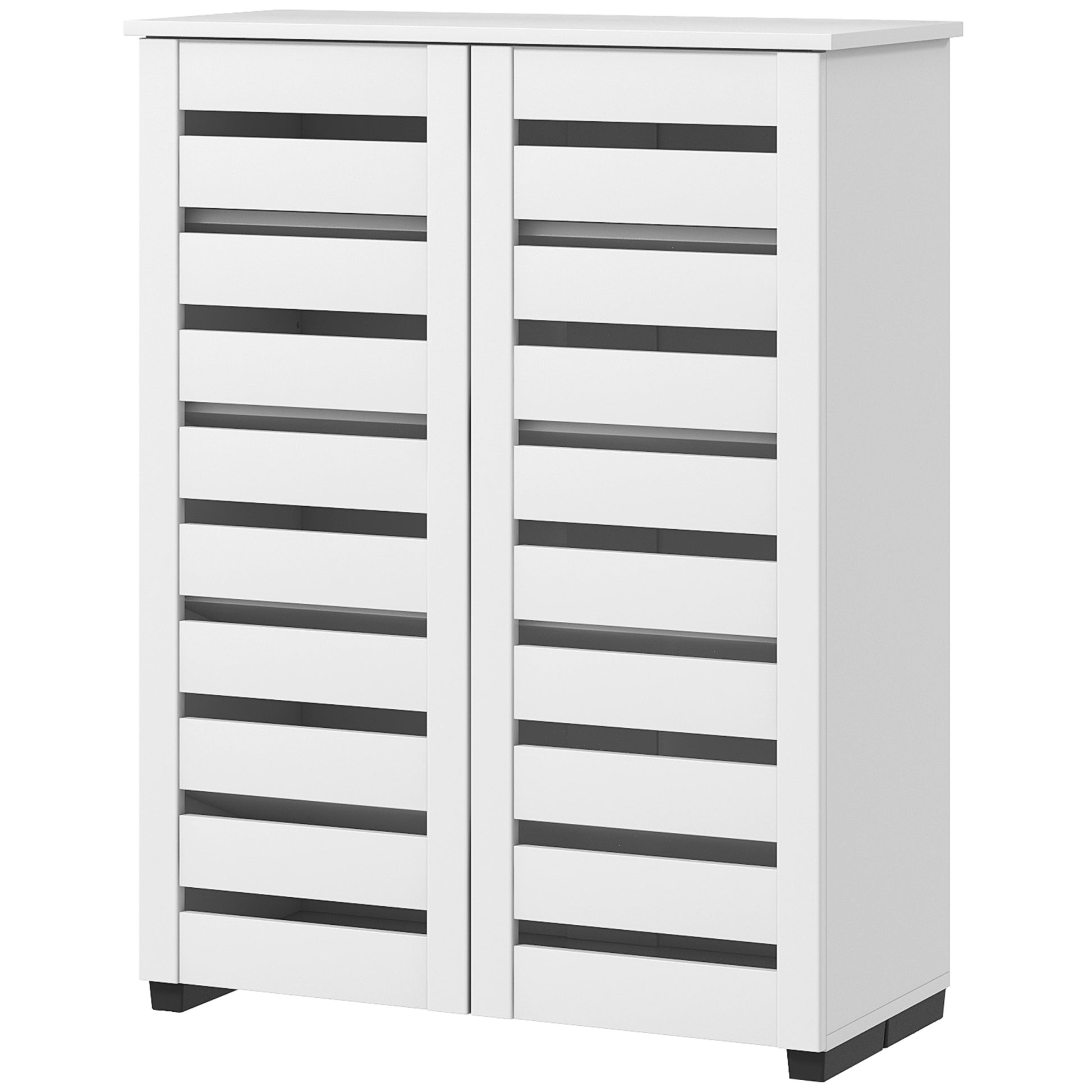 Shoe Storage Cabinet, Shoe Cabinet with 2 Slatted Doors for 15 Pairs of Shoes, White Shoe Storage Cabinets & Racks   at Gallery Canada