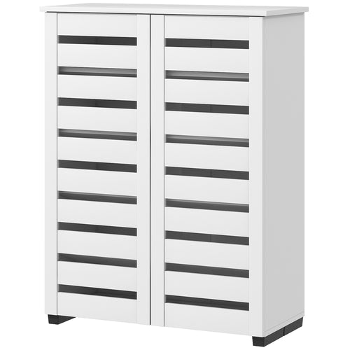 Shoe Storage Cabinet, Shoe Cabinet with 2 Slatted Doors for 15 Pairs of Shoes, White