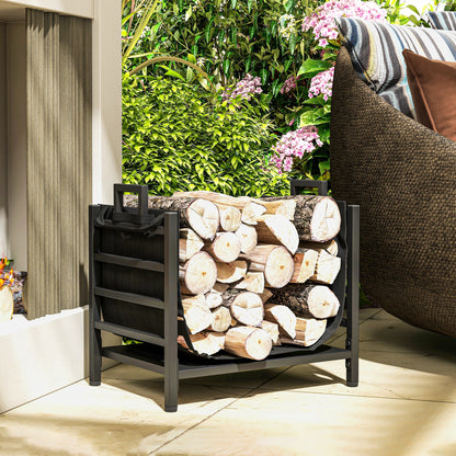 Outdoor Firewood Rack with Log Carrier, Heavy Duty Steel Wood Log Storage Stacker for Fireplace, Black Firewood Racks   at Gallery Canada