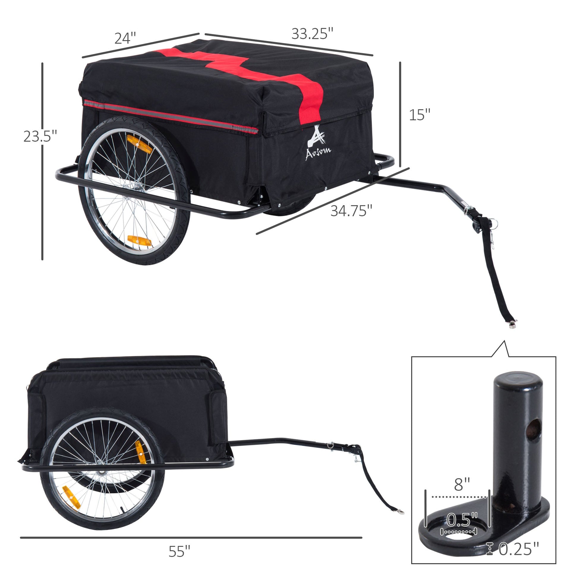 Bicycle Trailer Bike Cargo Trailer Garden Utility Cart Tool Carrier with Removable Cover, Red Bike Cargo Trailers   at Gallery Canada