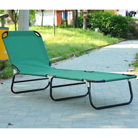 Outdoor Folding Lounge Chair, Steel Tanning Chair with Reclining Back, Breathable Mesh for Beach, Yard, Patio, Green Lounger Chairs   at Gallery Canada