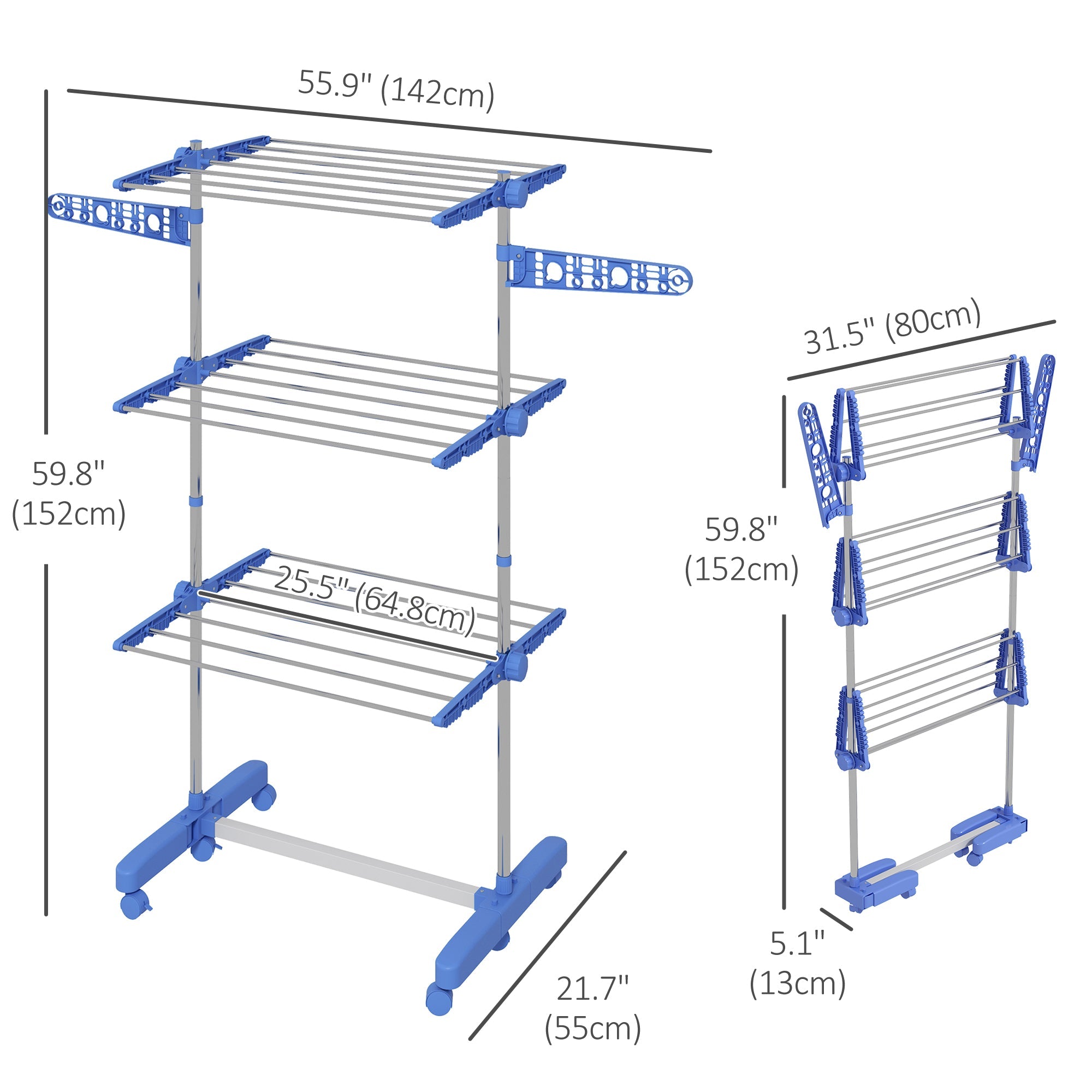 Stainless Steel 3-Tier Collapsible Clothes Drying Rack with Wheels, Blue Bath Accessories   at Gallery Canada