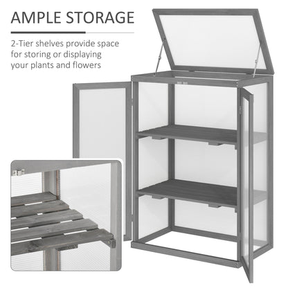 Wooden 2 Tier Cold Frame Greenhouse Polycarbonate Plant Grow House Portable Garden, Dark Gray Cold Frame Greenhouses   at Gallery Canada