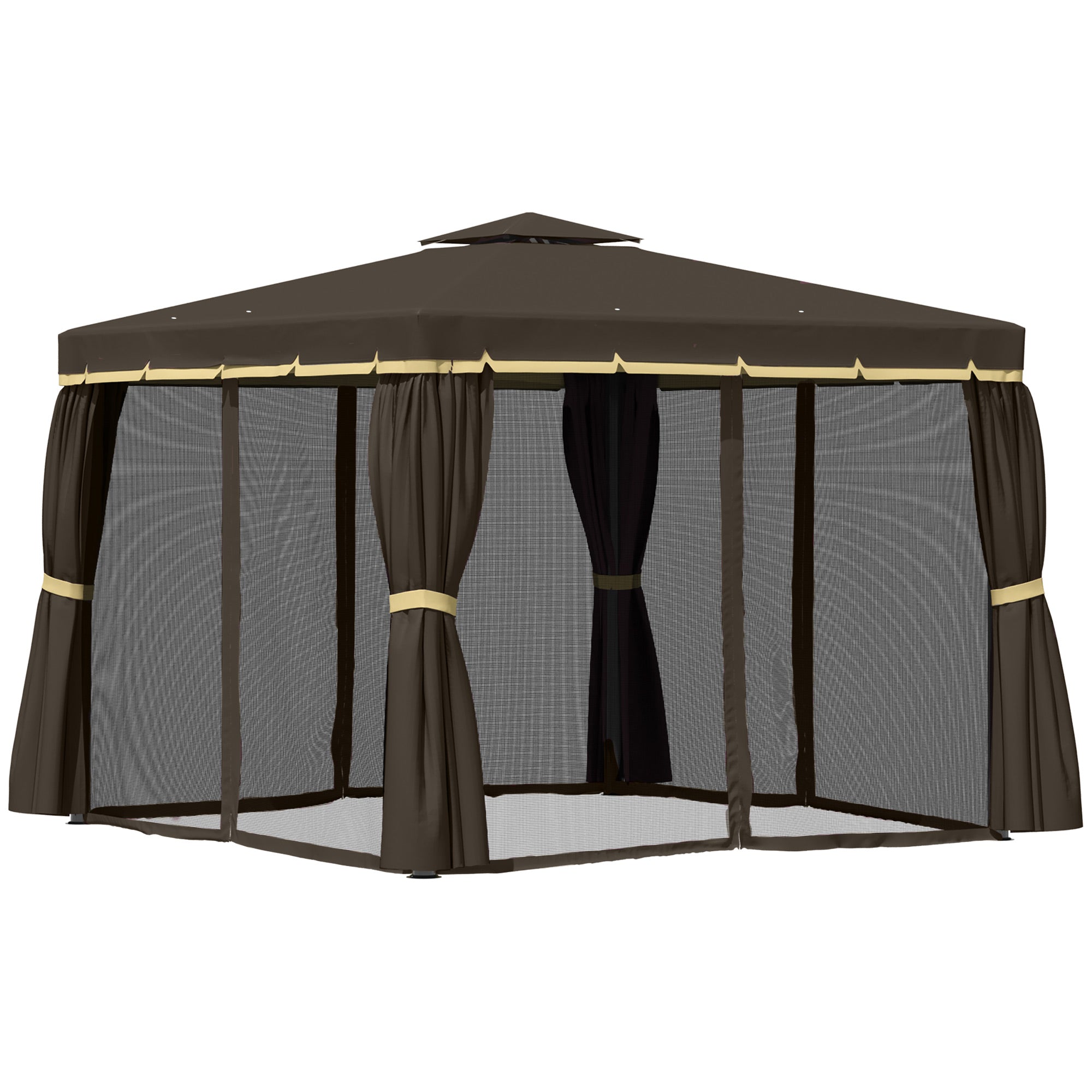 10' x 10' 2-Tier Outdoor Gazebo Canopy Tent with Zippered Mesh Sidewalls, Aluminum Frame for Patio, Backyard, Coffee Gazebos Coffee at Gallery Canada