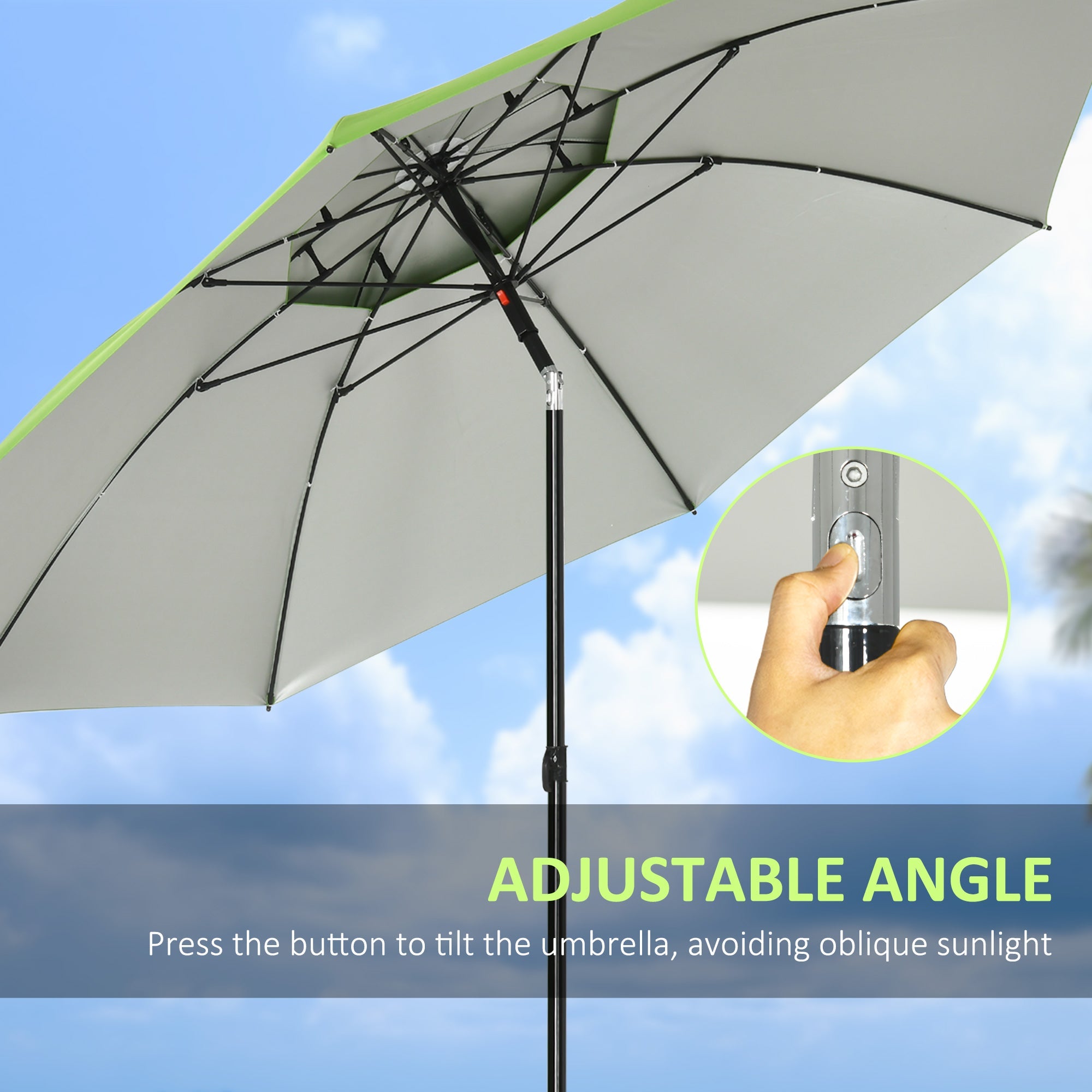 6.6ft Arced Beach Umbrella Angle Adjustable Patio Umbrella w/ Steel Frame, Carry Bag, UV30+ Outdoor Umbrella, Green Beach Umbrellas   at Gallery Canada