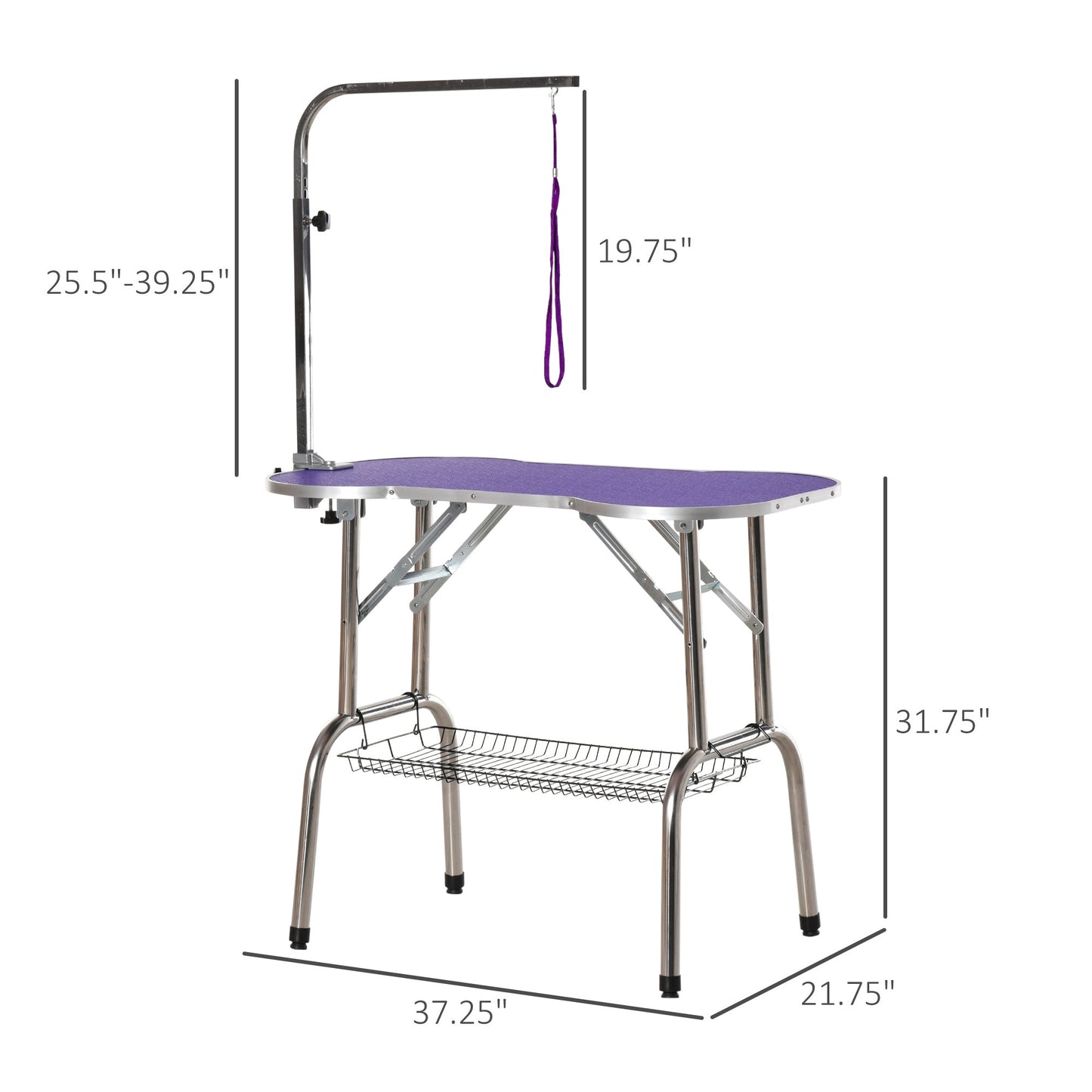 Foldable 37" Pet Grooming Table with Adjustable Arm and Non-Slip Top, Purple Dog Grooming Tables   at Gallery Canada