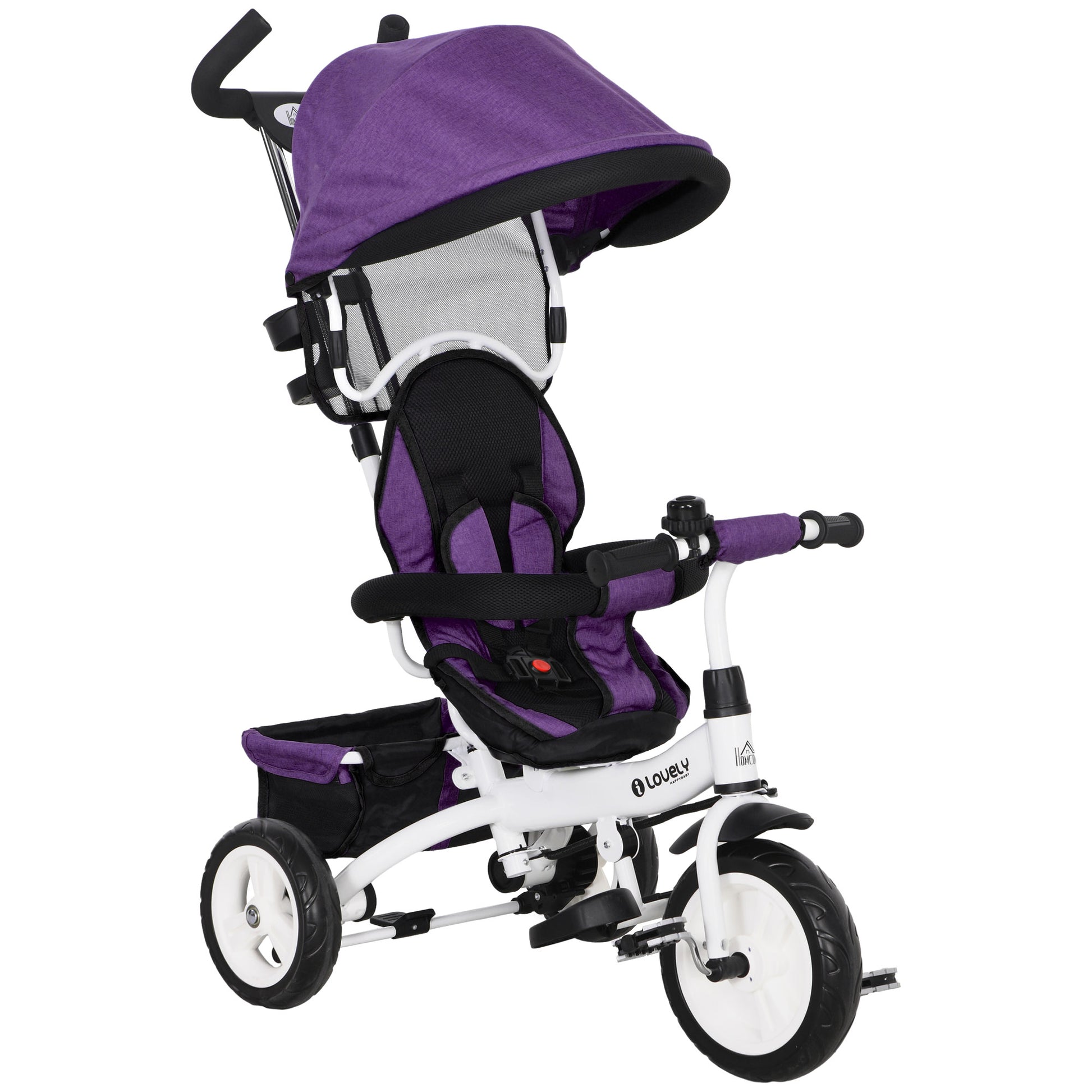 4 in 1 Toddler Tricycle Stroller with Basket, Canopy, 5-point Safety Harness, for 12-60 Months, Purple Tricycles for Kids   at Gallery Canada