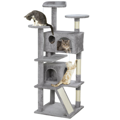 54" Cat Tree, Multi-Level Cat Tower with Scratching Posts, Cat Condos, Bed, Platforms, Ramp, Toy Ball, Light Grey Cat Towers   at Gallery Canada