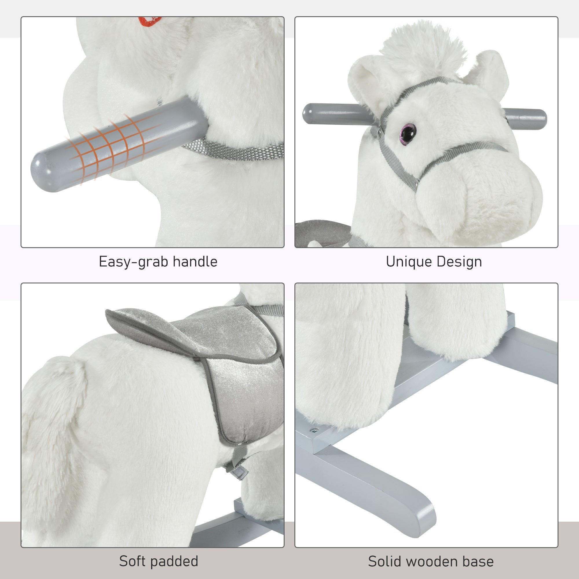 Kids Plush Ride-On Rocking Horse with Bear Toy, Children Chair with Soft Plush Toy &; Fun Realistic Sounds, White Rocking Horses at Gallery Canada