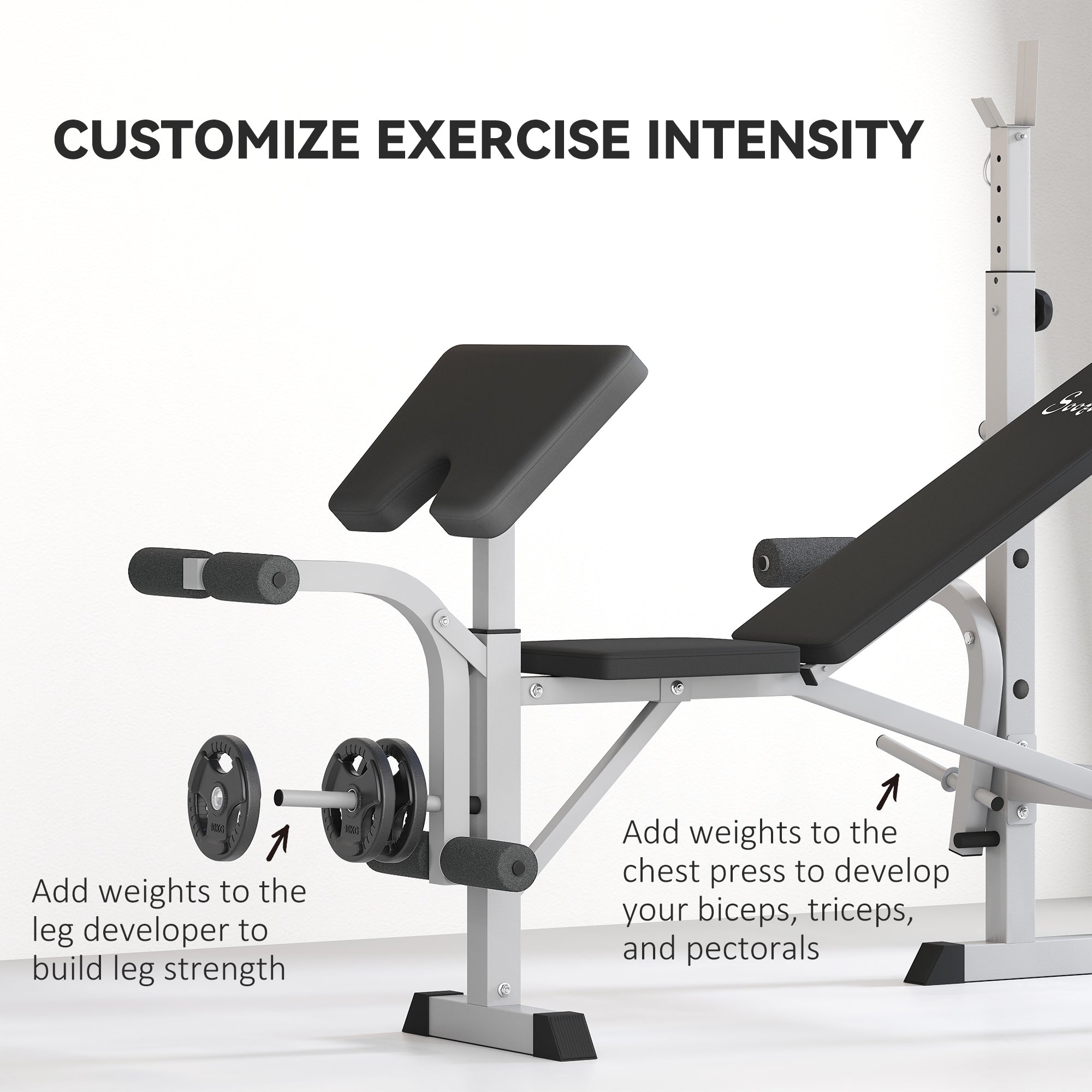 Bench Press Set Adjustable Weight Bench with Squat Rack, Preacher Curl Pad, Leg Developer and Weight Storage, Grey Weight Benches   at Gallery Canada