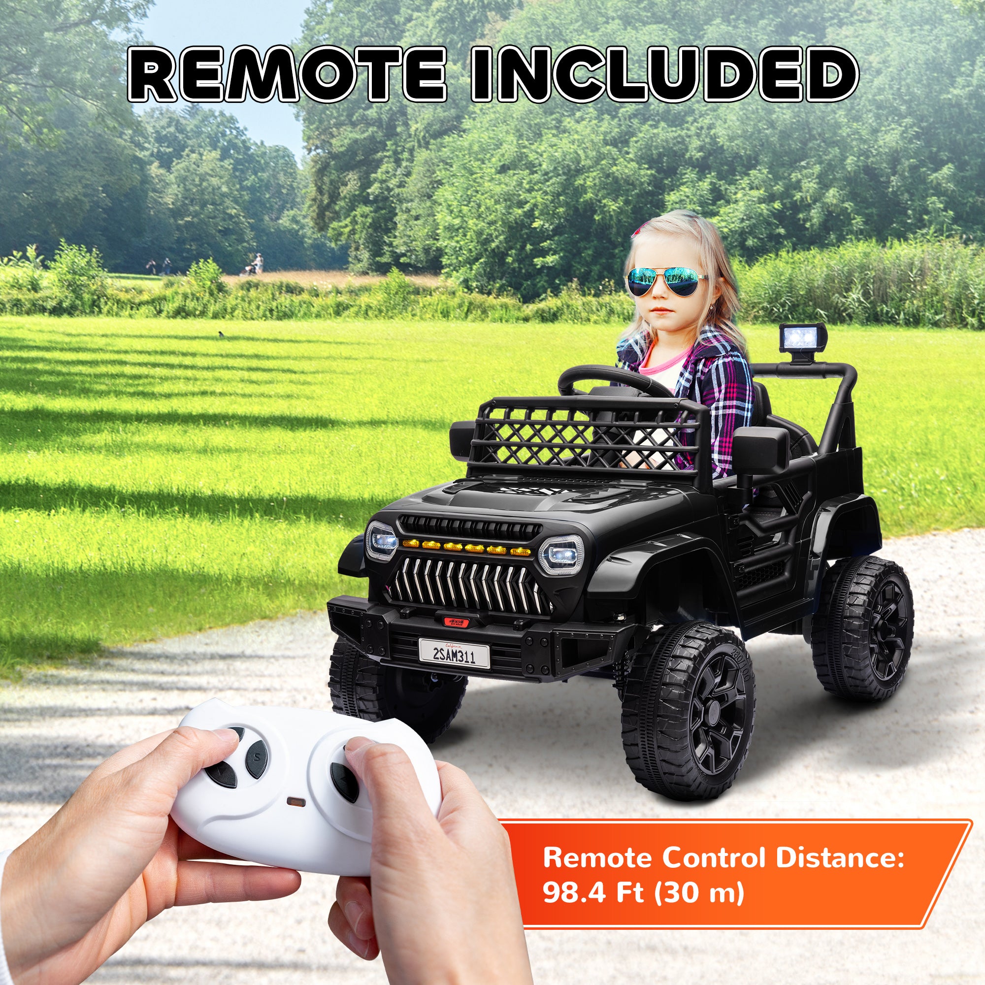 12V Ride on Truck, Electric Car for Kids with Remote Control, Suspension, 3 Speeds, USB Music Headlights, Black Electric Toy Cars   at Gallery Canada