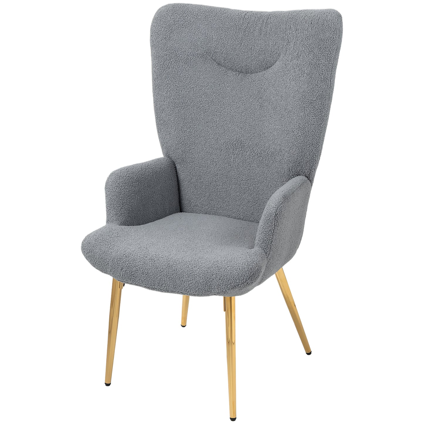 Modern Accent Armchair, Sherpa Boucle Lounge Chair with Metal Legs for Living Room, Bedroom, Grey Accent Chairs at Gallery Canada