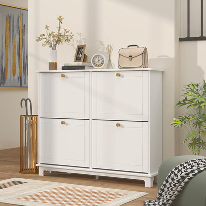 Modern Shoe Storage Cabinet, Narrow Shoe Cabinet with 4 Flip Drawers, Adjustable Shelves, 5 Legs for Entryway, White Shoe Storage Cabinets & Racks   at Gallery Canada